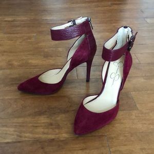 Jessica Simpson burgundy pumps w/ ankle strap